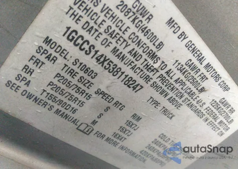 2003 Chevrolet S-10 Ls from USA, damaged, VIN 1GCCS14X538118247